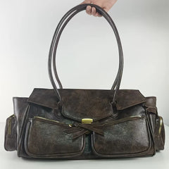 Soft Split Leather Multi-Pocket Baguette Bag