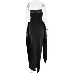 Strapless Draped Metal Ring Waist Dress