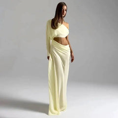 Draped Cutout One Shoulder Maxi Dress