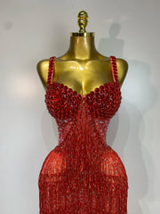 Rhinestone Fringe Bodycon Long Dress