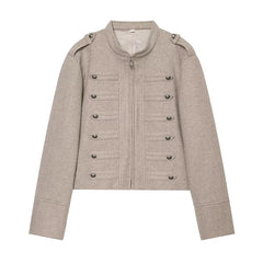 Military Style Shoulder Strap Metal Decor Jacket