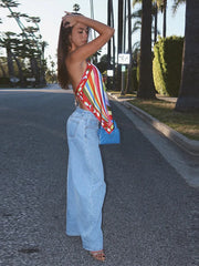 Psychedelic Print Halter Top & Wide-Leg Pants Set