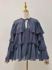 Tiered Ruffle Long Sleeve Loose-Fit Blouse