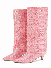 Kitten Heel Crocodile Pattern Boots