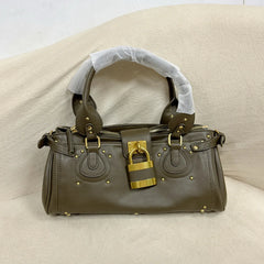 Gold Lock Leather Tote Bag