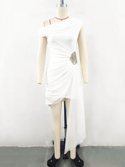 Diagonal Collar Vintage Patchwork Mini Dress with Sculpted Detail