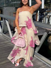 Floral Print Layered Midi Dress