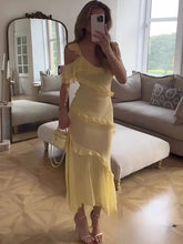 Tiered ruffle cold shoulder midi dress