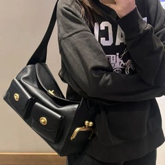 Lock Detail Shoulder Bag PU Leather