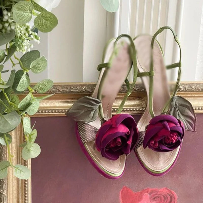 Pair of Floral Snakeskin High Heel Sandals
