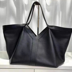 Large Genuine Leather V-Seam Tote Bag – Minimal Luxe Edition