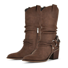 Faux Suede Buckle Strap Boots