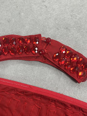 Red Strapless Diamond Embellished Maxi Dress
