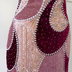 Velvet Colour-Blocked Beaded Column Dress