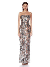Strapless sheath sequined leaf applique ankle-length dress