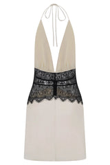 White Satin Lace Patchwork Mini Dress