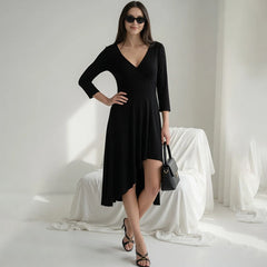 V-Neck Irregular Hem Midi Dress