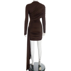 Long Sleeve Pleated Bandage Mini Dress