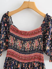 Floral Print Smocked Empire Waist Mini Dress