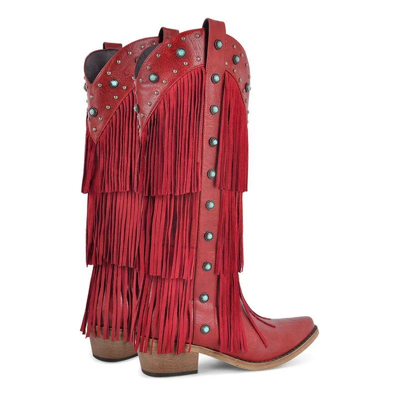 Fringe pointed toe western boots