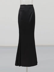 Black Tweed Short Blazer & Satin Mermaid Skirt Set