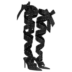 Studded Lace-Up Thigh-High Heels