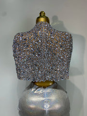 Sparkly Diamond Mock Neck Shawl Crop Top and Maxi Skirt Set