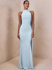 Halter Neck Cape Drape Mermaid Maxi Dress