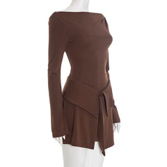 Brown long-sleeve top on a mannequin against a white background