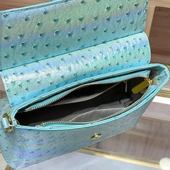 Ostrich Print Jewel Buckle Handbag