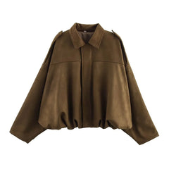 Faux Suede Cropped Bomber Jacket