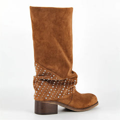 Studded Fold Over Suede Boots