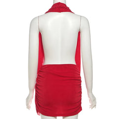 Red halter top and skirt set on a mannequin against a white background