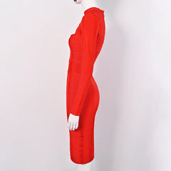 Red jumpsuit on a mannequin against a white background