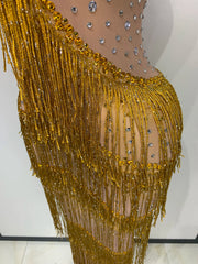 Rhinestone Fringe Bodycon Long Dress