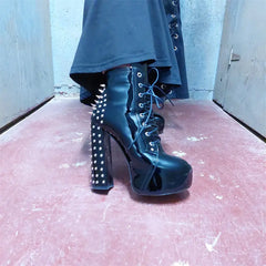 Spiked Platform Chunky Heel Boots