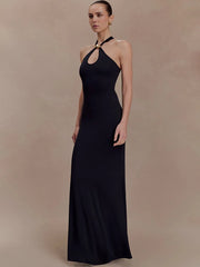 Gold Ring Halter Neck Column Maxi Dress