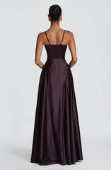 Satin Spaghetti Strap V-Neck Maxi Dress
