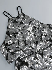 Silver Floral Sequin Halter Gown – Elegant Evening Dress