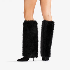 Black furry knee-high boots