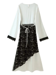 Black Lace Panel Long Sleeve Midi Dress