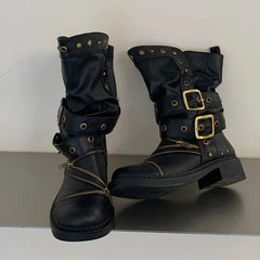 Buckle Zip Studded Ankle Boots