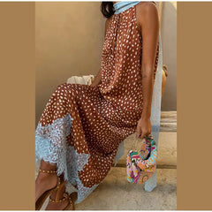 Polka Dot Lace Insert Maxi Skirt Set