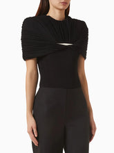 Black draped metal detail round neck top
