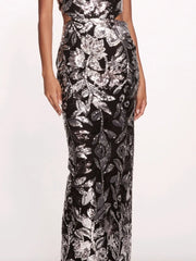 Silver Floral Sequin Halter Gown – Elegant Evening Dress