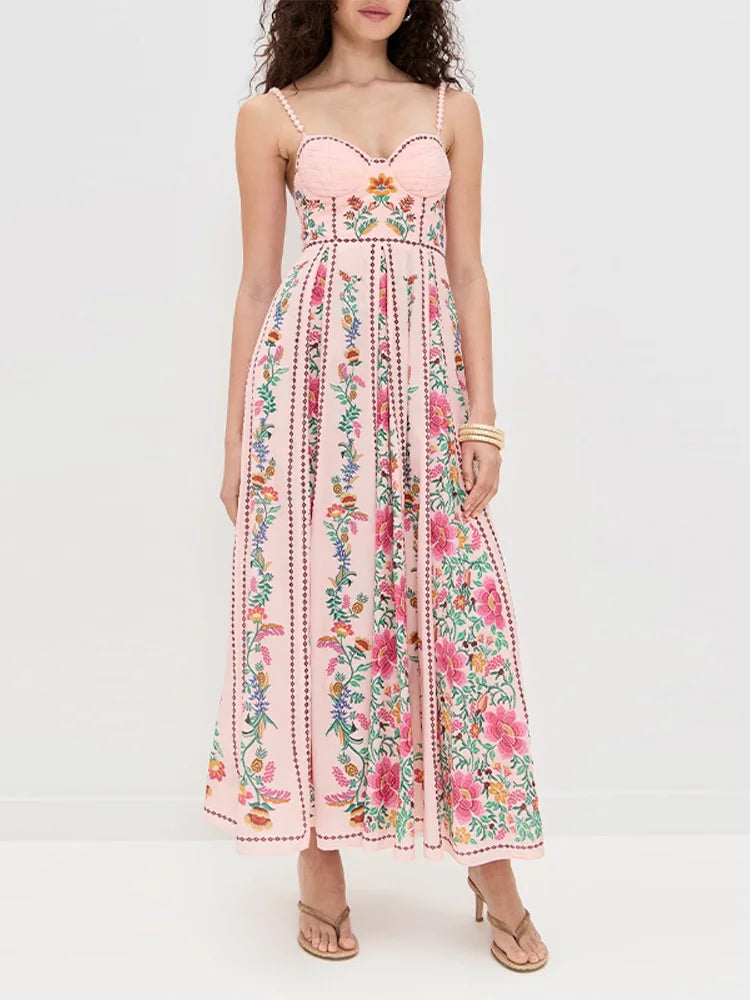 Woman wearing a floral dress on a white background