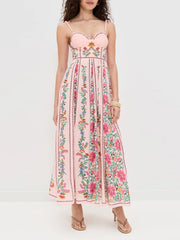 Woman wearing a floral dress on a white background