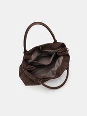 Faux Suede Belted Top-Handle Tote / Shoulder Bag — Chocolate Brown