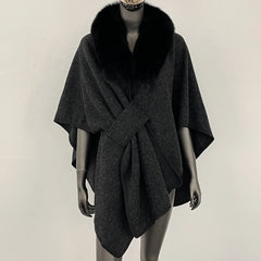 Fur Collar Knit Poncho