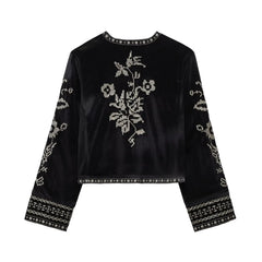Velvet Embroidered Cropped Jacket